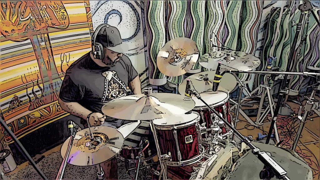 Image of drummer with cartoon effect overlay